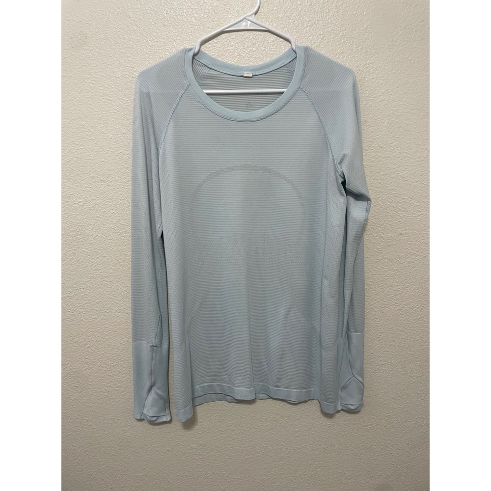 Lululemon Swiftly Tech Long Sleeve 2.0 Women 10 Light Blue Excellent Thumbholes
